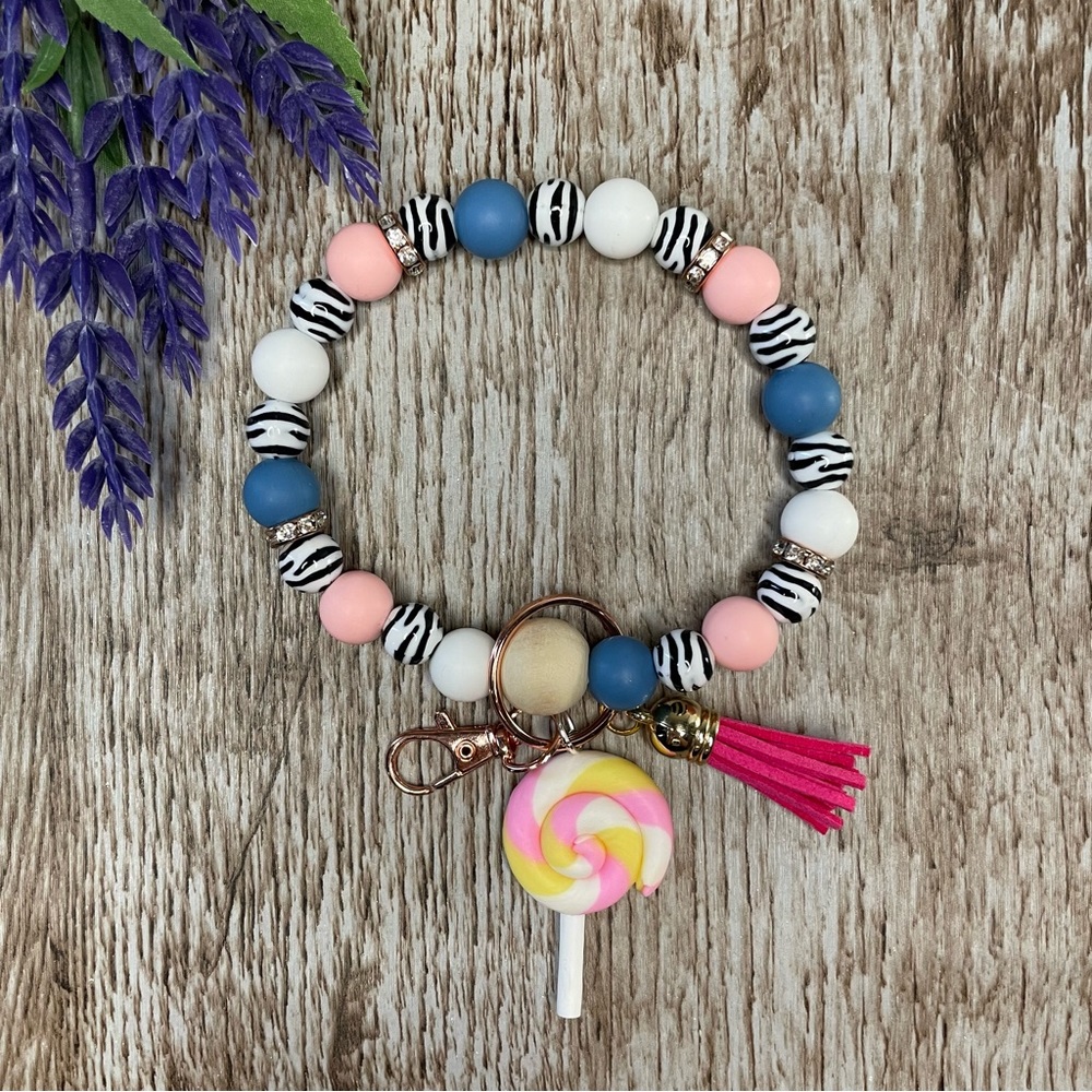 Wristlet Keychain Lollipop Artisan Silicone Beaded Handcrafted Bracelet Gift Key